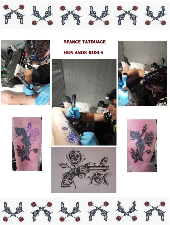 Seance tatouage gun and roses